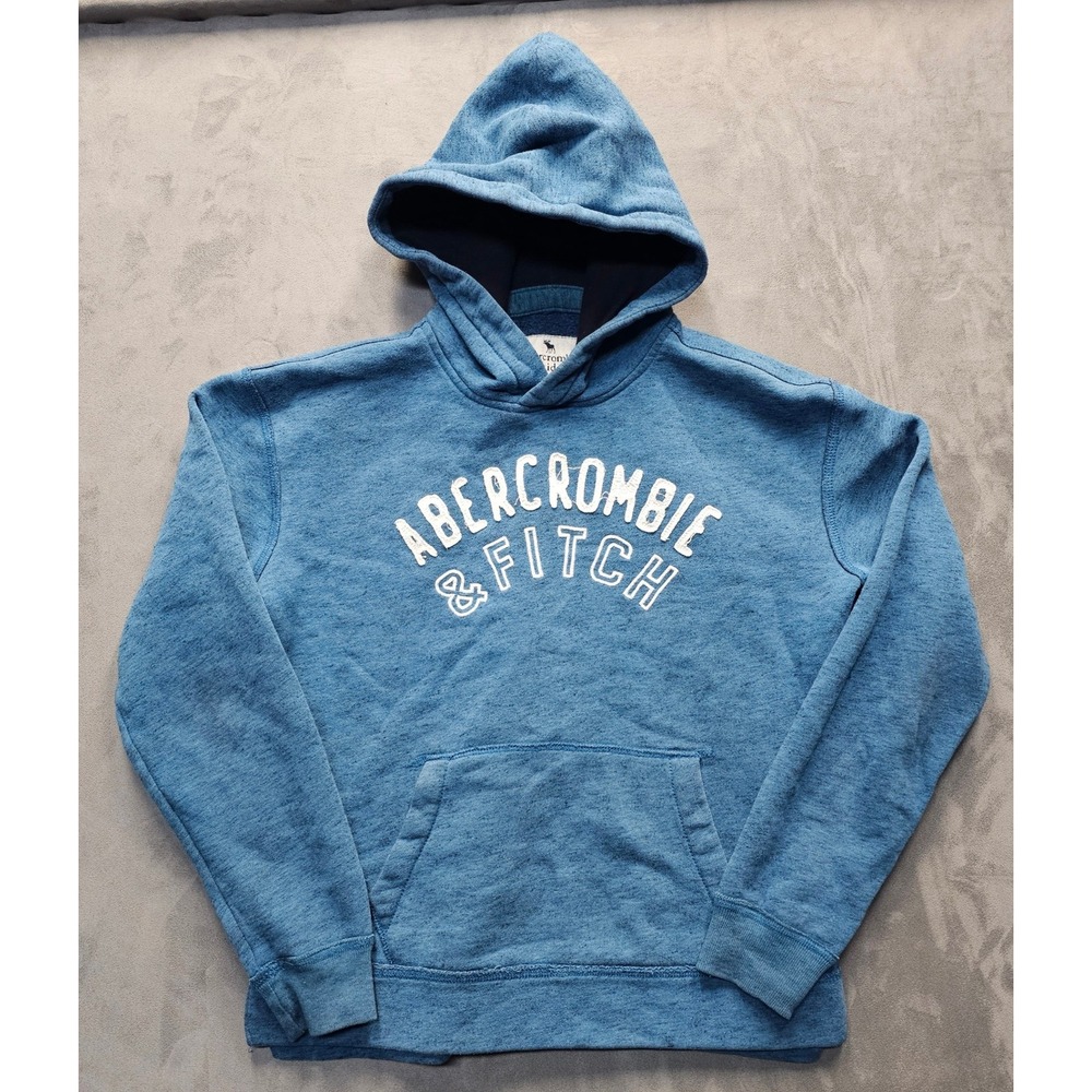 ABERCROMBIE kids Boys Blue Heather Embroidered Logo Pullover Hoodie Size 15/16